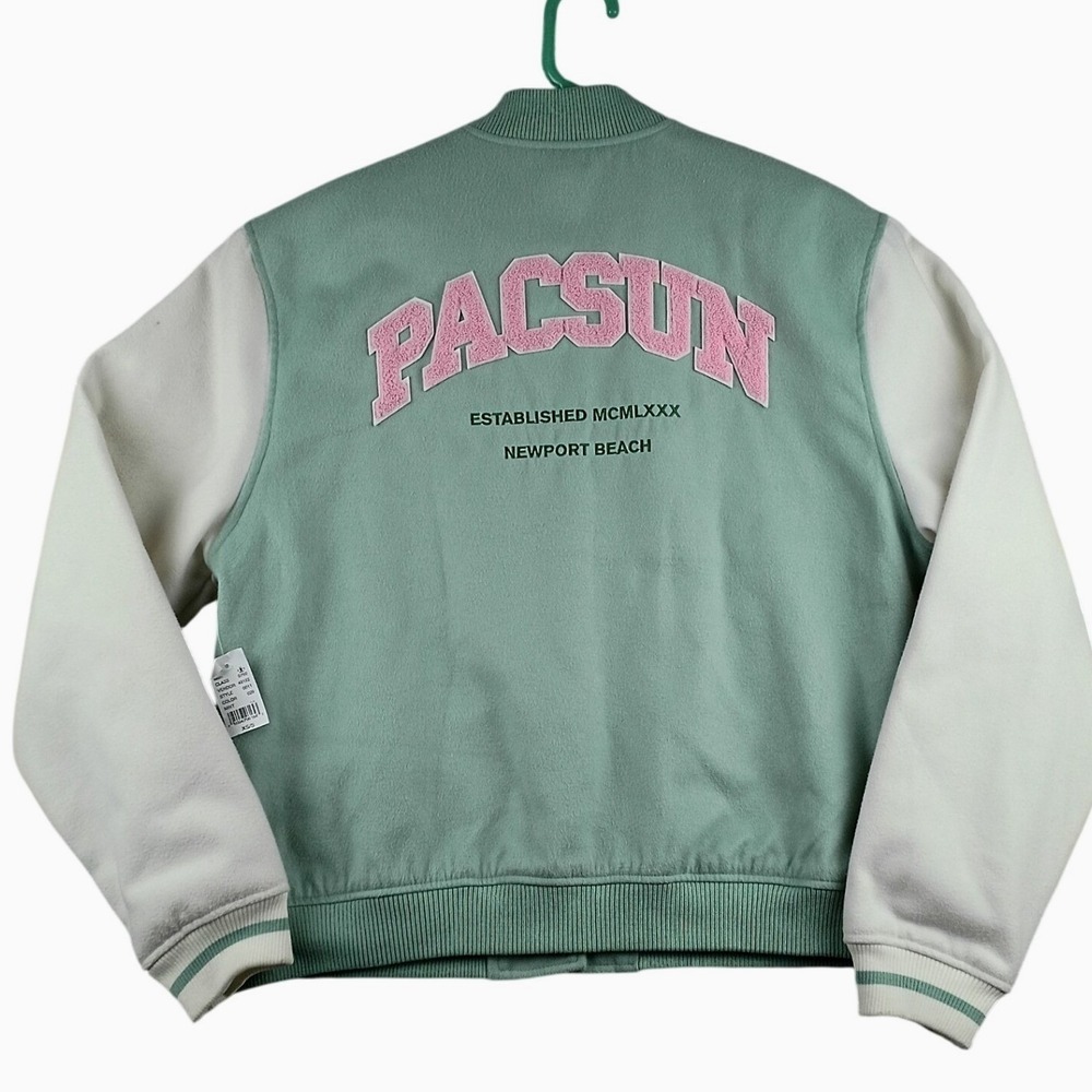 PacSun Varsity Oversize Jacket Women S Mint Green Newport Beach Bomber Letterman